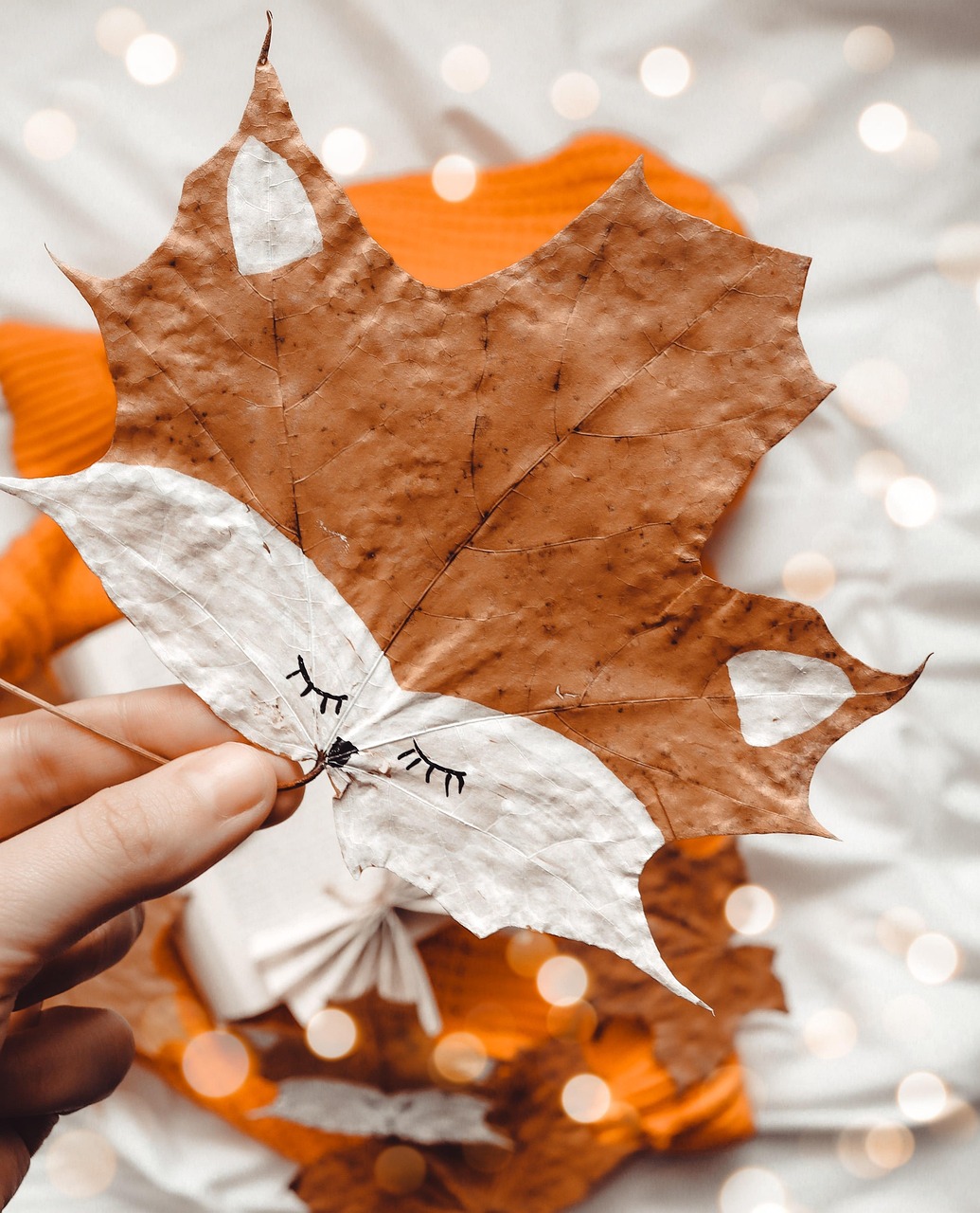 autumn, leaf, fox, flatlay, blog, nature, crayon